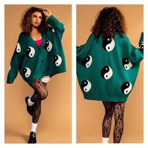 Dressed In Lala Main Character Energy Yin Yang Oversized Boxy Cardigan Size S/M
